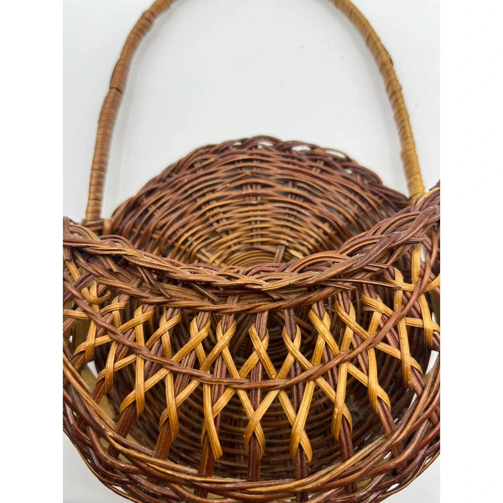 Wicker Basket Round Handle Vintage Brown Woven Decor‎ Storage